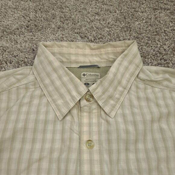 Columbia PFG Long Sleeve Button Up Shirt Mens Large Beige Plaid Fishing - Picture 2 of 6